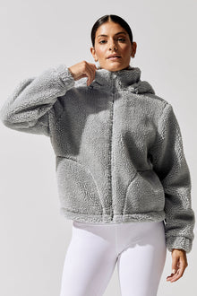 Carbon38 | Teddy Zip Up Jacket With Hood | Quarry Grey