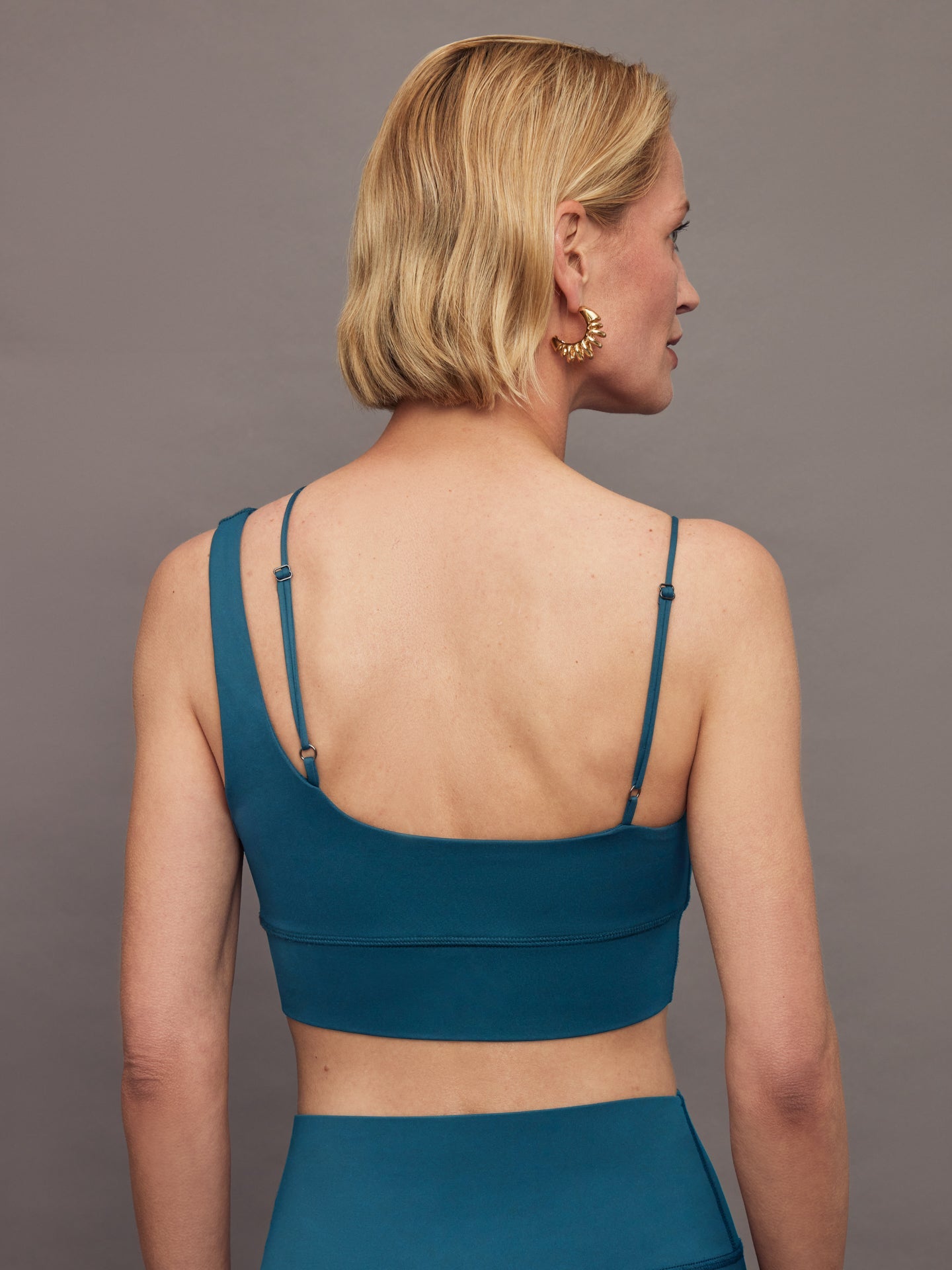 Asymmetrical Strappy Bra in Diamond Compression | Deep Lagoon