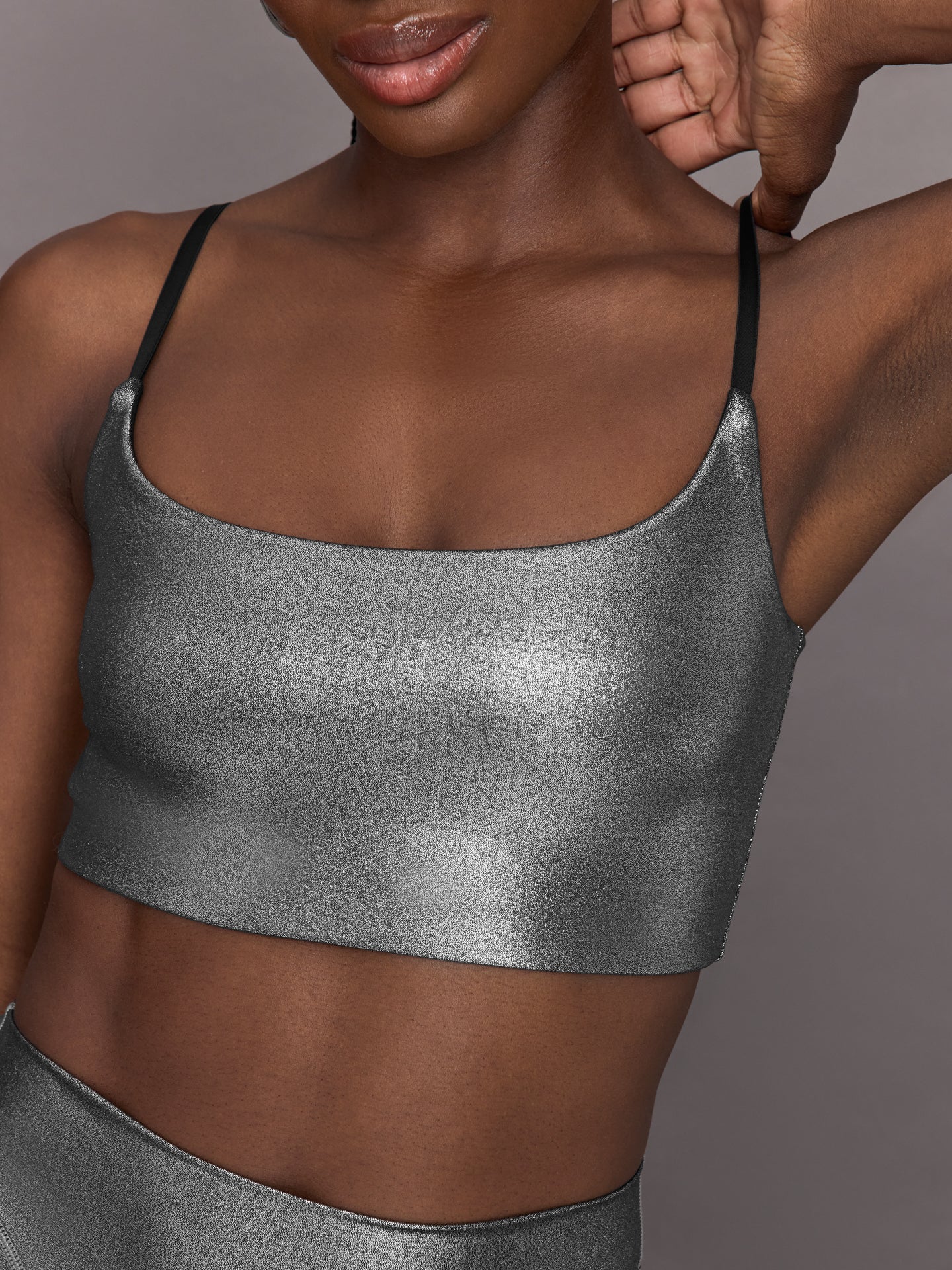 Liquid Metallic Scoop Bra | Metallic Silver