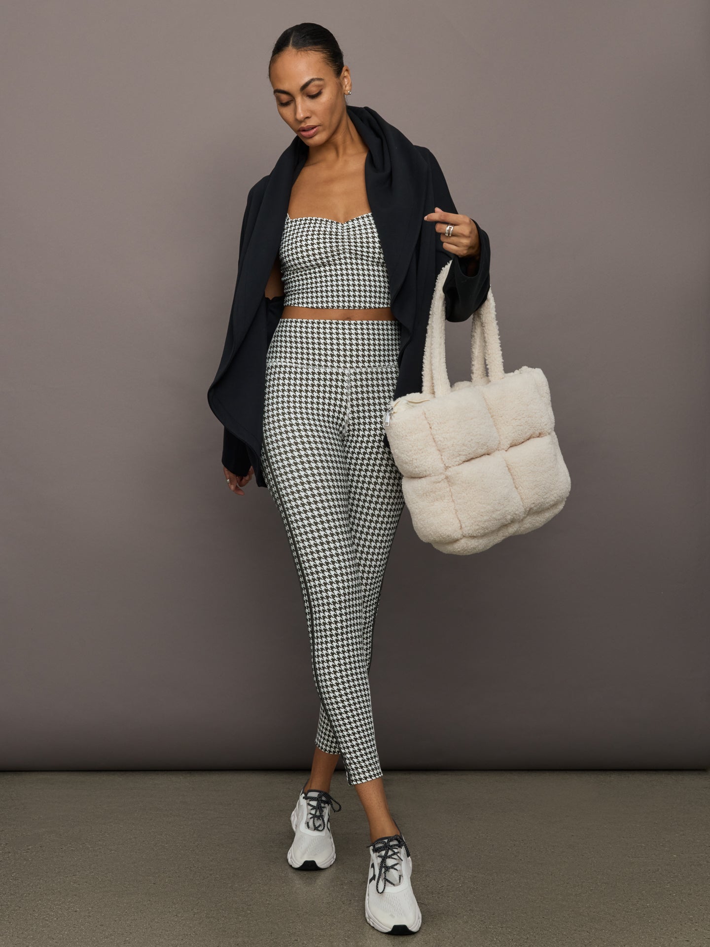 Houndstooth Sports Bra | Ivory / Faded Black