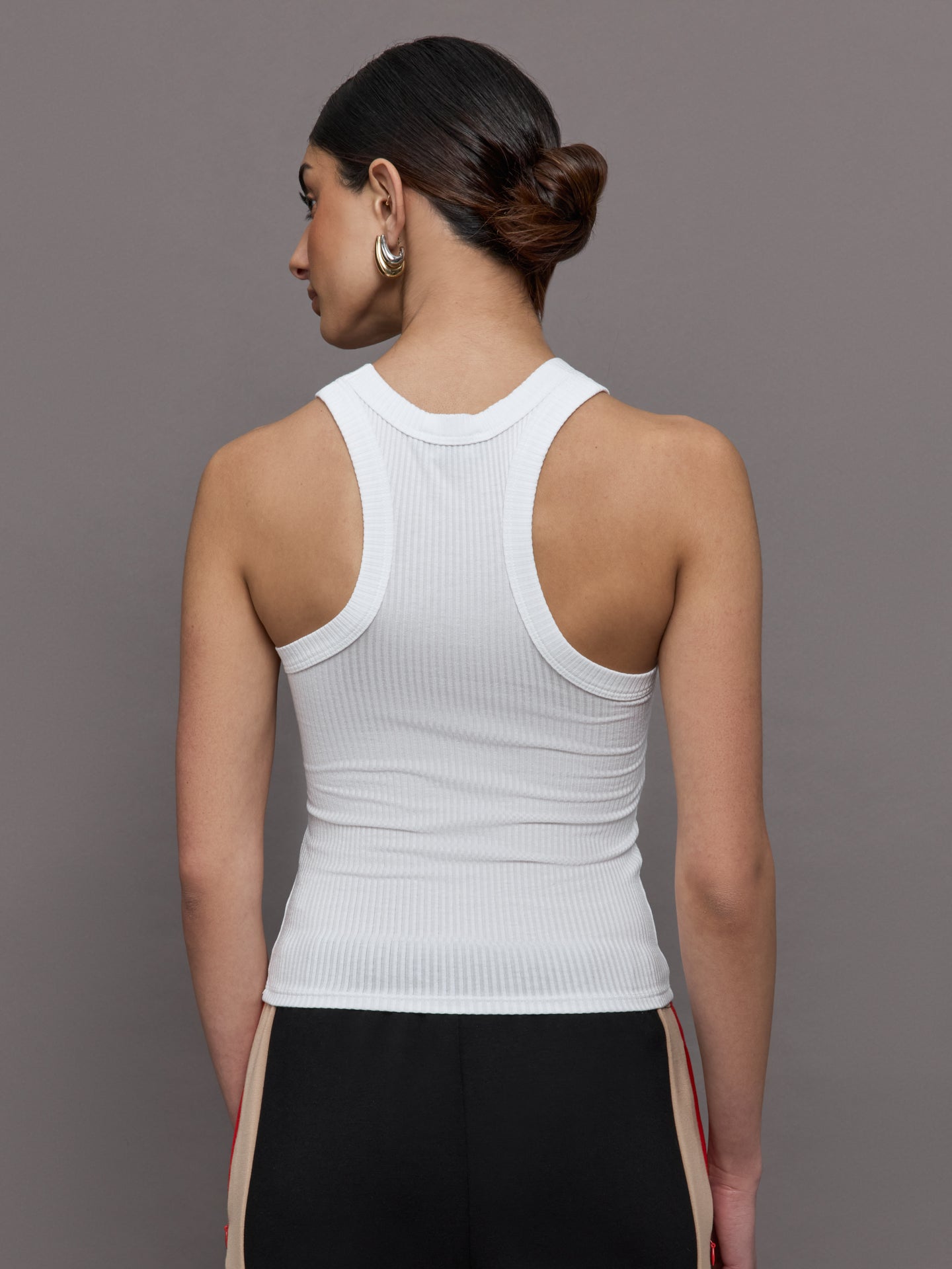 Carbon38 | High Neck Fitted Tank in Ribbed Jersey | White