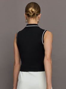 Tennis Sleeveless Polo | Black/ White
