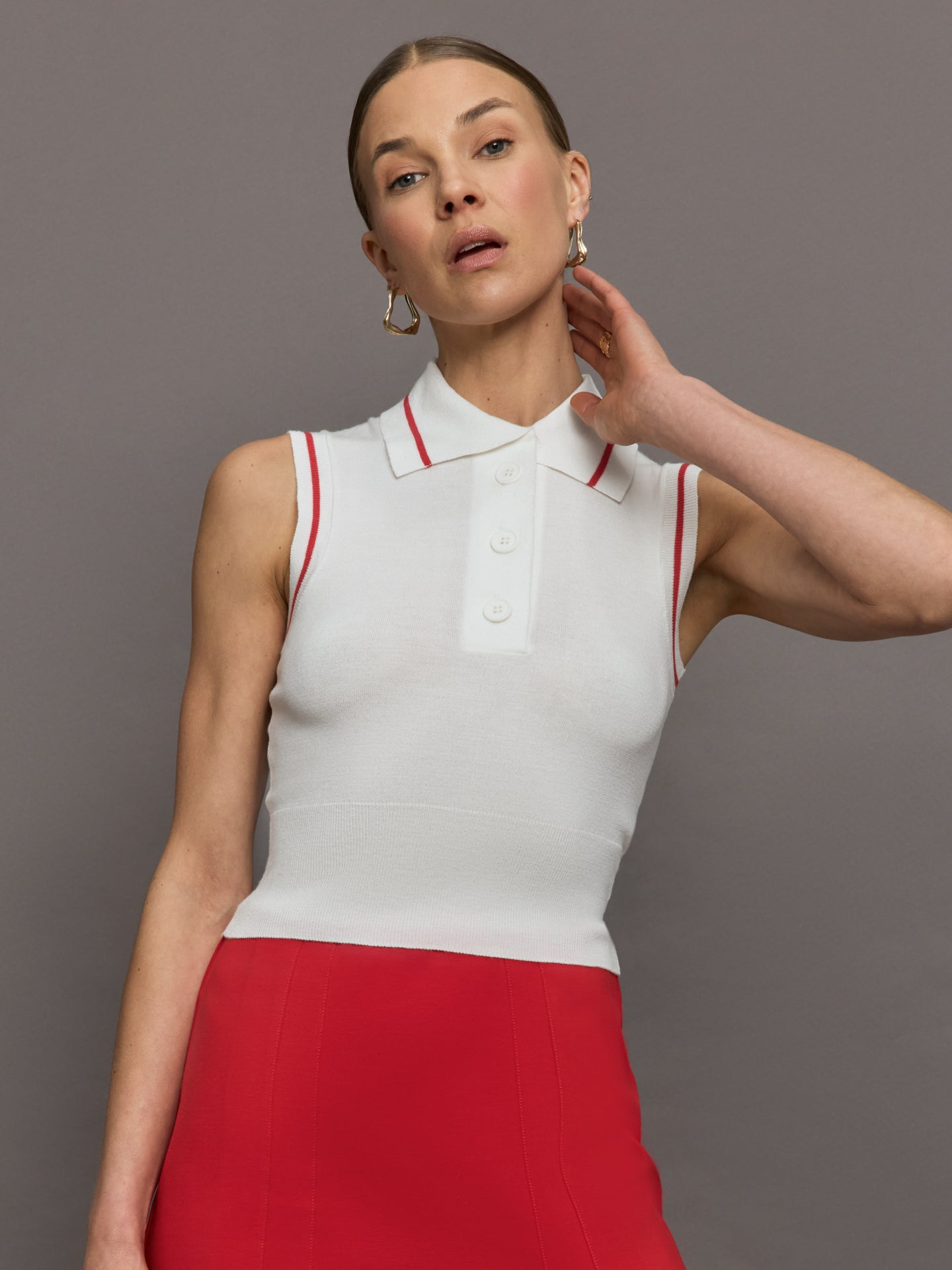 Tennis Sleeveless Polo | White / Bittersweet