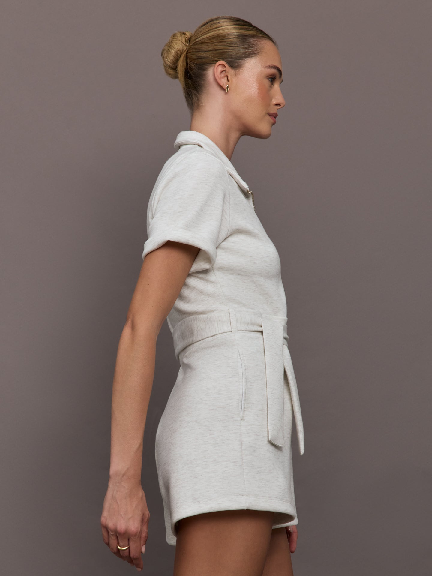 Short Romper in Interlock | Moonbeam Heather