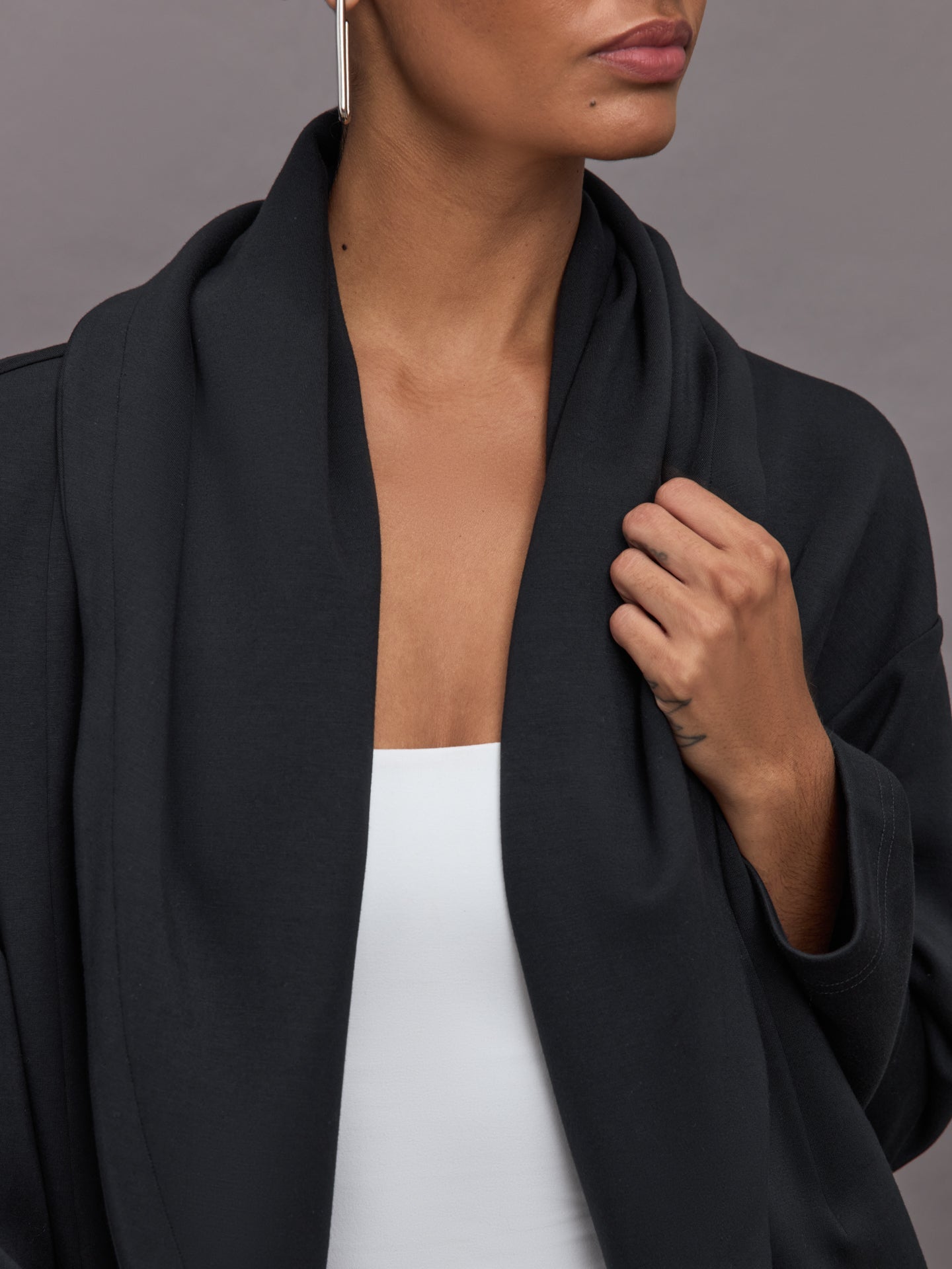 Knit Cocoon Cardigan in Interlock | Black