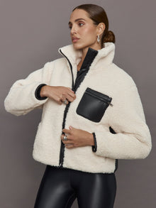 Carbon38 | Mixed Media Sherpa Jacket | Natural/ Black