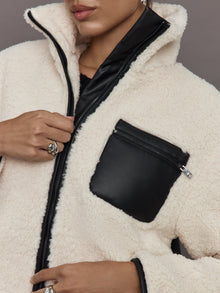 Carbon38 | Mixed Media Sherpa Jacket | Natural/ Black
