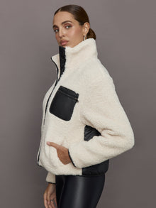 Carbon38 | Mixed Media Sherpa Jacket | Natural/ Black