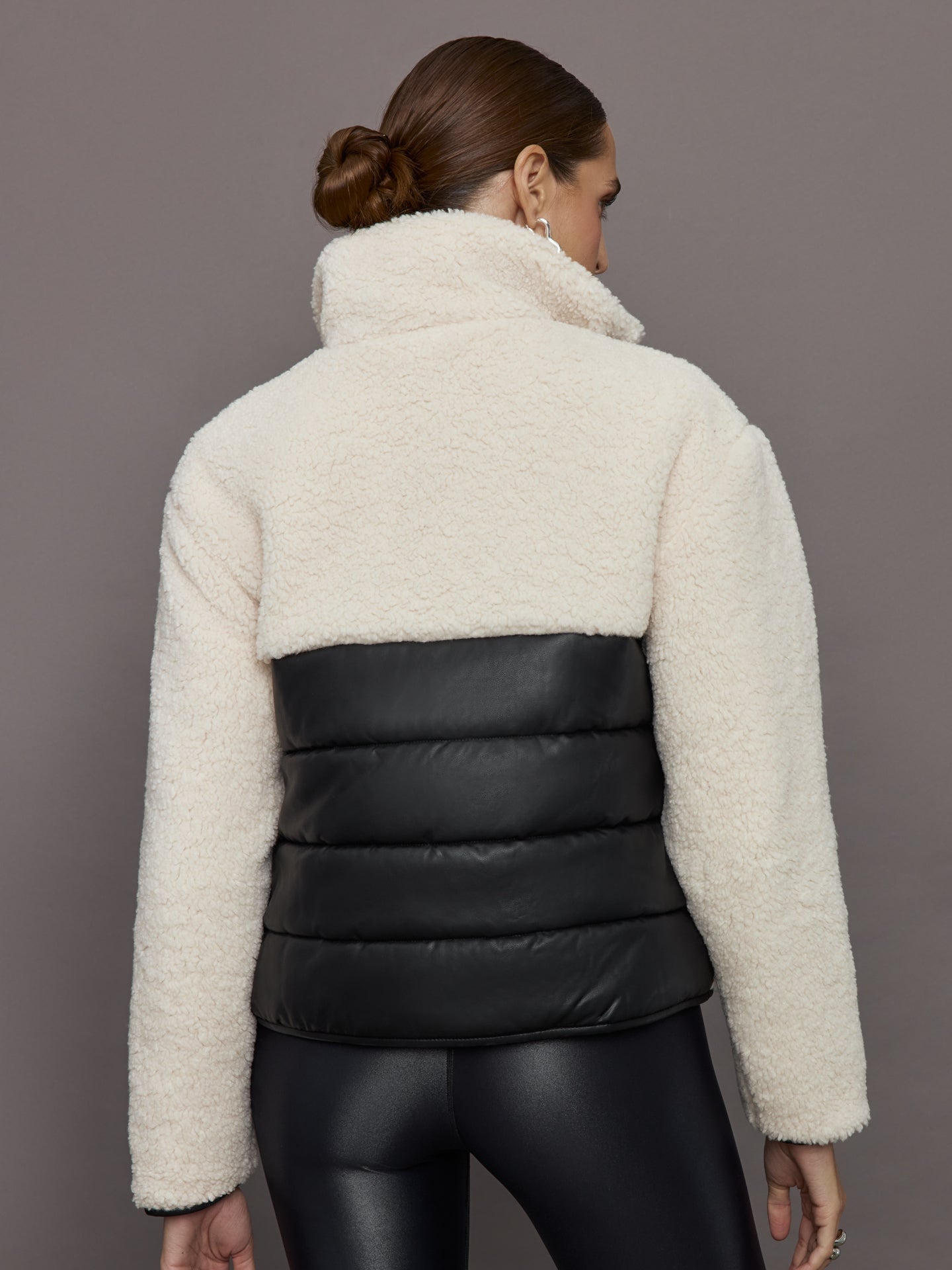 Carbon38 | Mixed Media Sherpa Jacket | Natural/ Black