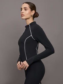 Colorblock Mock Neck Corset Zip in Melt | Black/Cloud Dancer