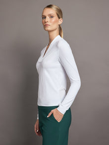 Carbon38 | Long Sleeve Wrap Neck Shirt | White