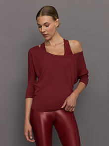 Carbon38 | Long Sleeve Off Shoulder Tee | Red Dahlia