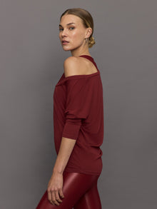 Carbon38 | Long Sleeve Off Shoulder Tee | Red Dahlia