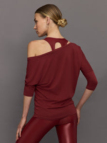 Carbon38 | Long Sleeve Off Shoulder Tee | Red Dahlia