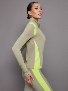 Carbon38 | Colorblock Half Zip Top in Melt | Silversage/Acid Lime