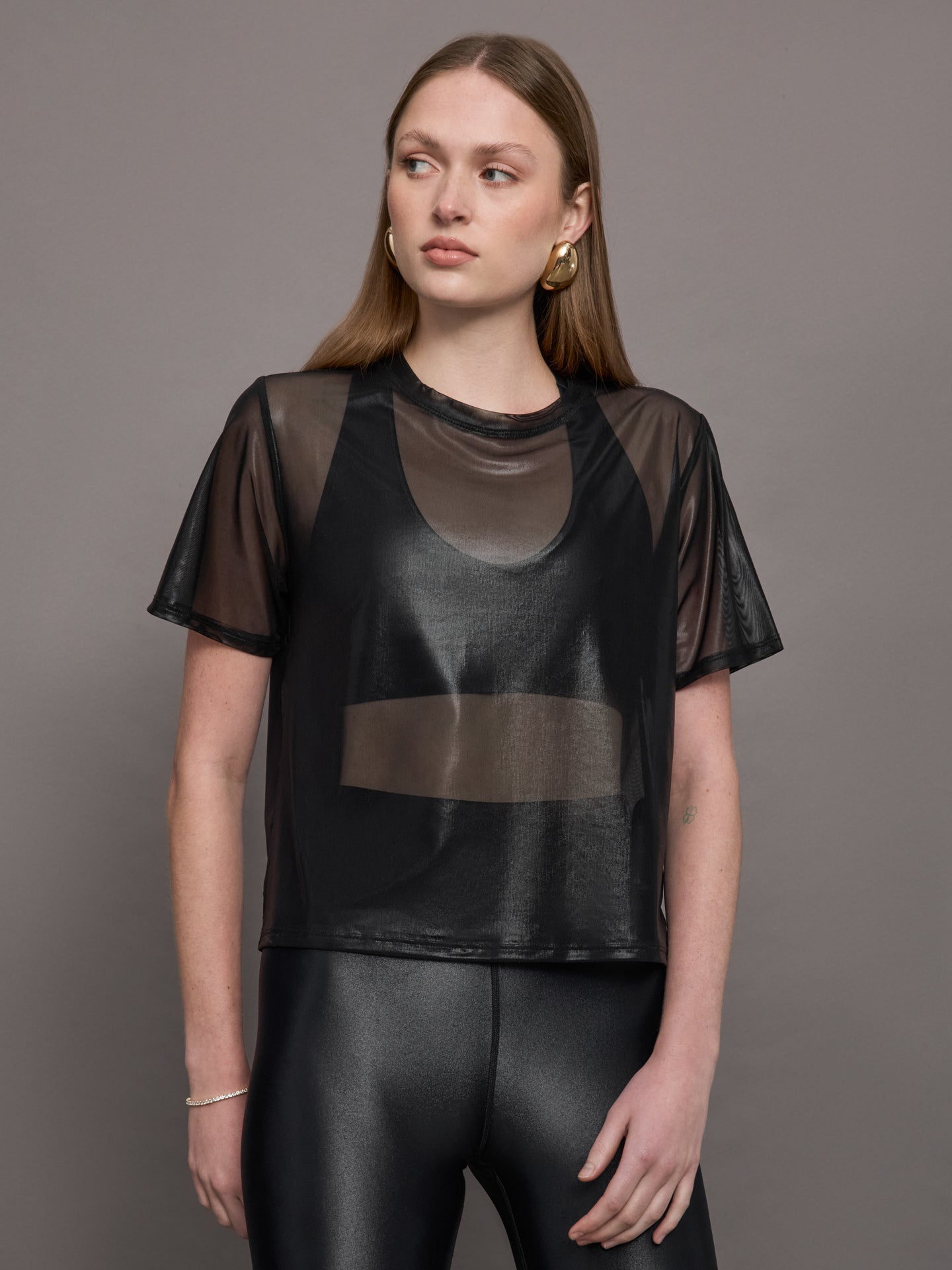 Liquid Mesh Tee Shirt | Black