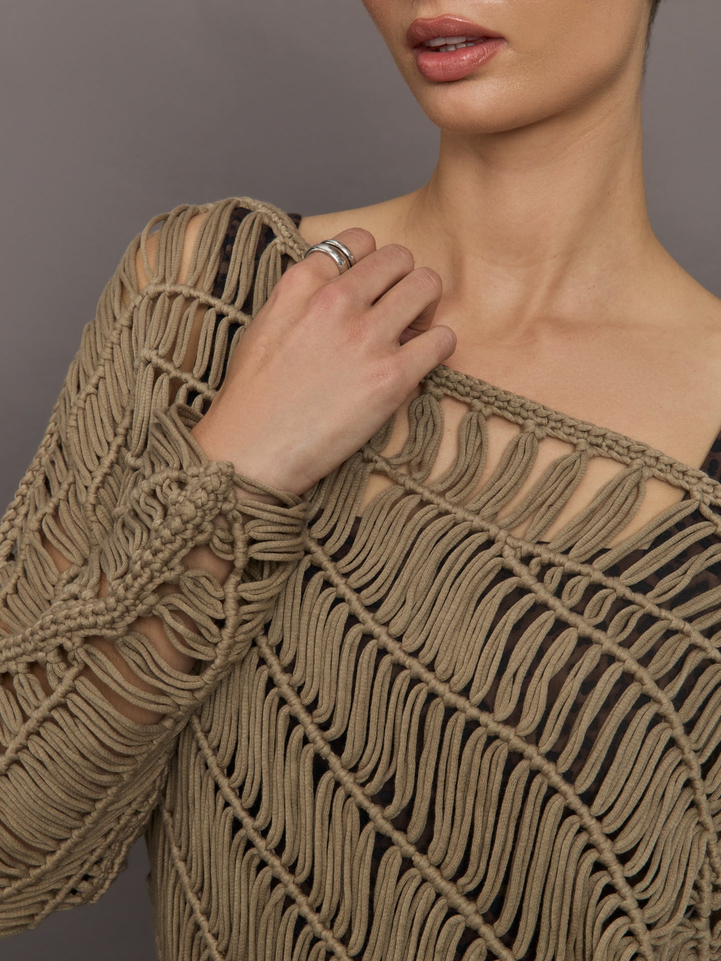Crochet Off Shoulder Sweater | Chinchilla