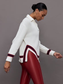 Carbon38 | Mixed Media Rugby Collared Sweater | Ivory