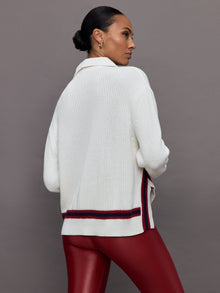 Carbon38 | Mixed Media Rugby Collared Sweater | Ivory
