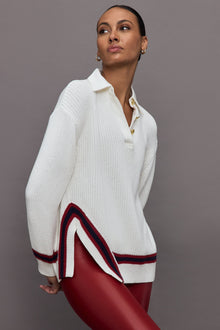 Carbon38 | Mixed Media Rugby Collared Sweater | Ivory