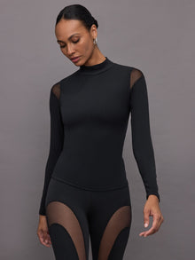 Carbon38 | Sheer Spliced Mock Neck in Melt | Black