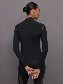 Carbon38 | Sheer Spliced Mock Neck in Melt | Black