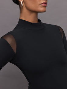 Carbon38 | Sheer Spliced Mock Neck in Melt | Black