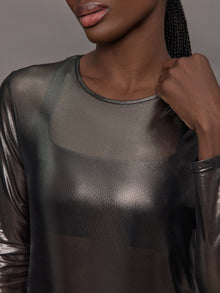 Carbon38 | Silver Mesh Long Sleeve Top | Grey Mesh