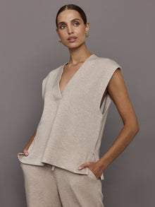 Carbon38 | V Neck Knit Vest in Interlock | Taupe Heather