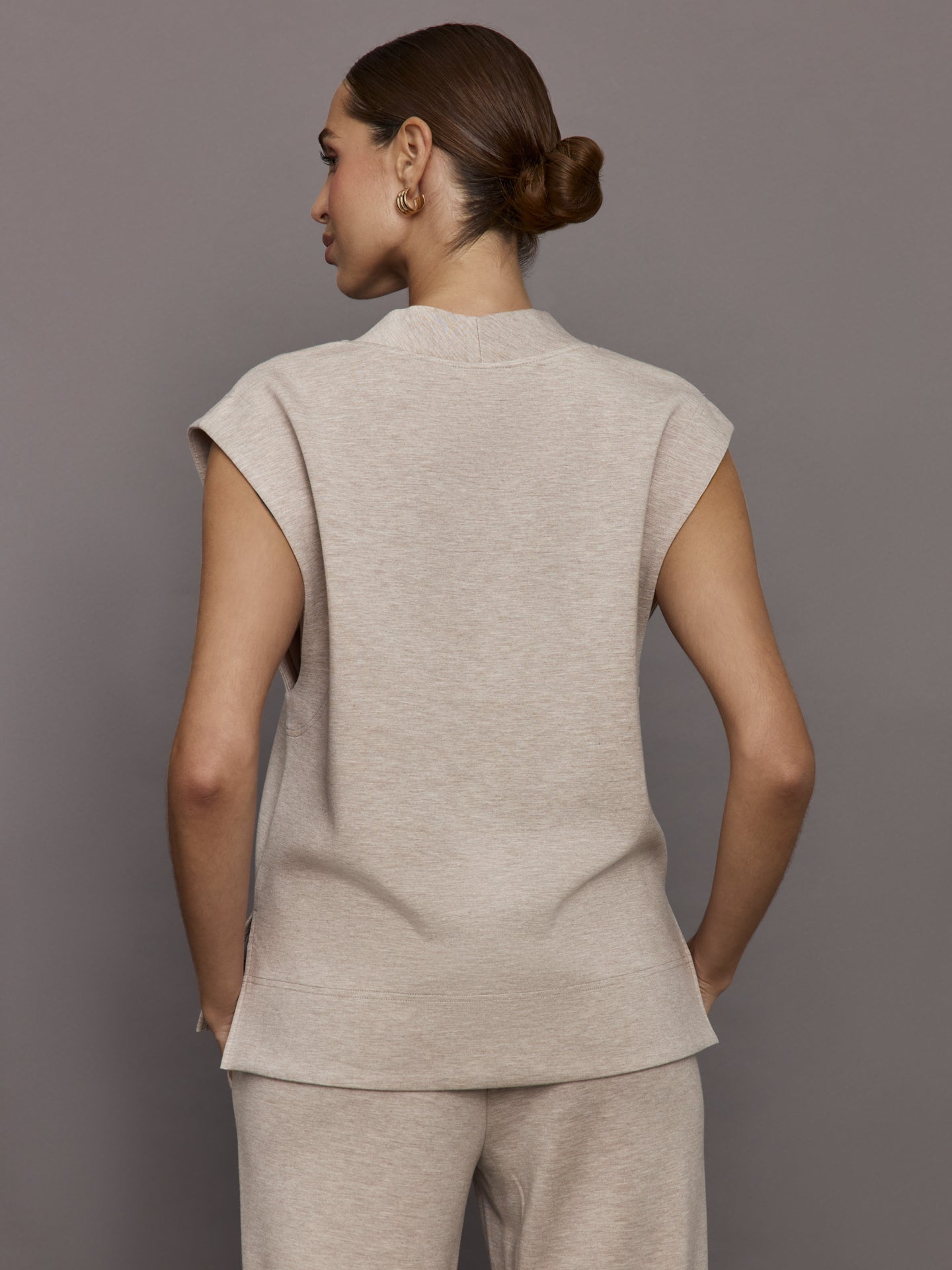 V Neck Knit Vest in Interlock | Taupe Heather