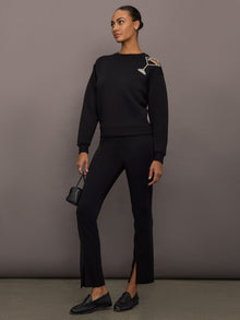 Martini Embellished Sweatshirt in Scuba | Black