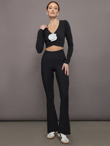 Rosette Long Sleeve Top in Melt | Black W/ White Rosette