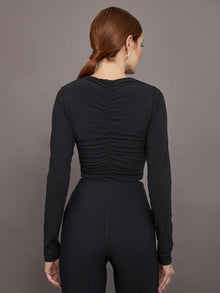 Rosette Long Sleeve Top in Melt | Black W/ White Rosette
