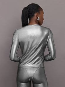 Liquid Metallic Long Sleeve Top | Metallic Silver