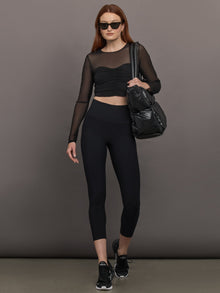 Ruched Mesh Long Sleeve Top in Melt | Black