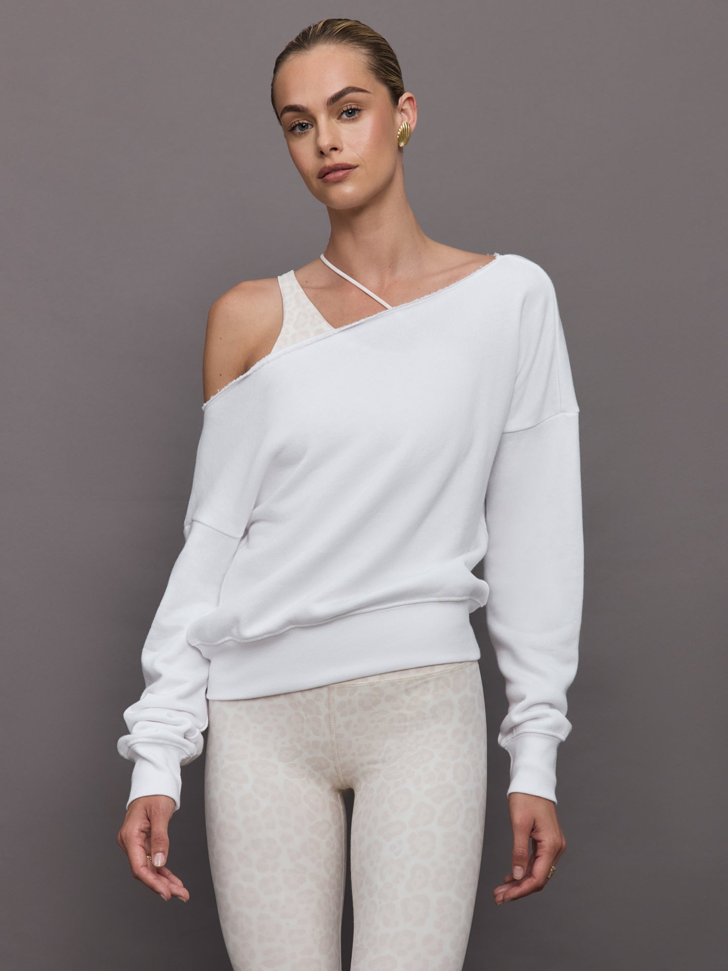 Off Shoulder Sweatshirt in French Terry | White