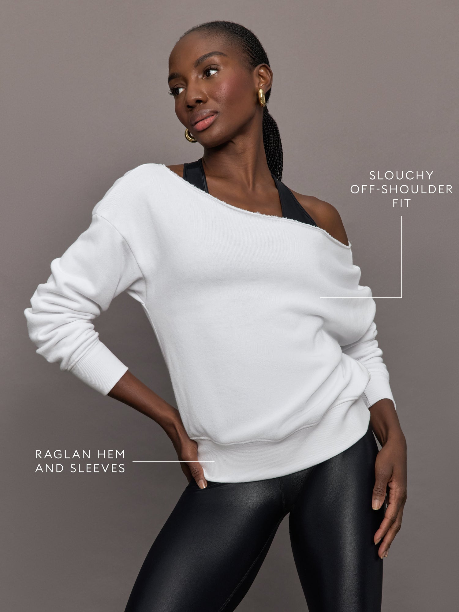 Off Shoulder Sweatshirt in French Terry | White
