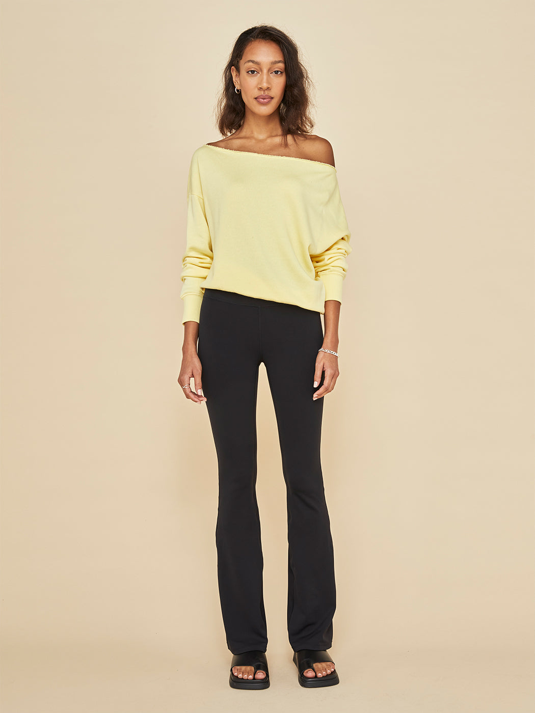 Off Shoulder Sweatshirt in French Terry | Butter Yellow