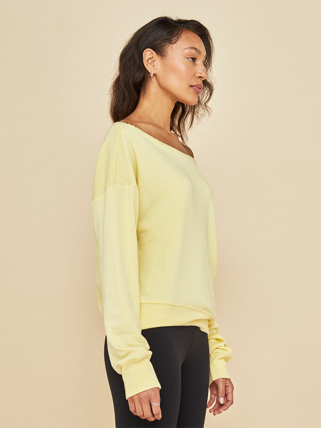 Off Shoulder Sweatshirt in French Terry | Butter Yellow