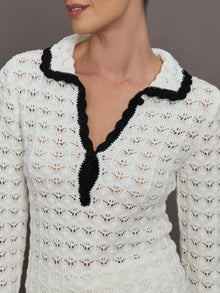 Crochet Long Sleeve Polo Top | Ivory
