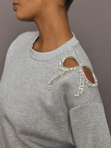 Bow Embellished Sweatshirt in Scuba | Heather Grey