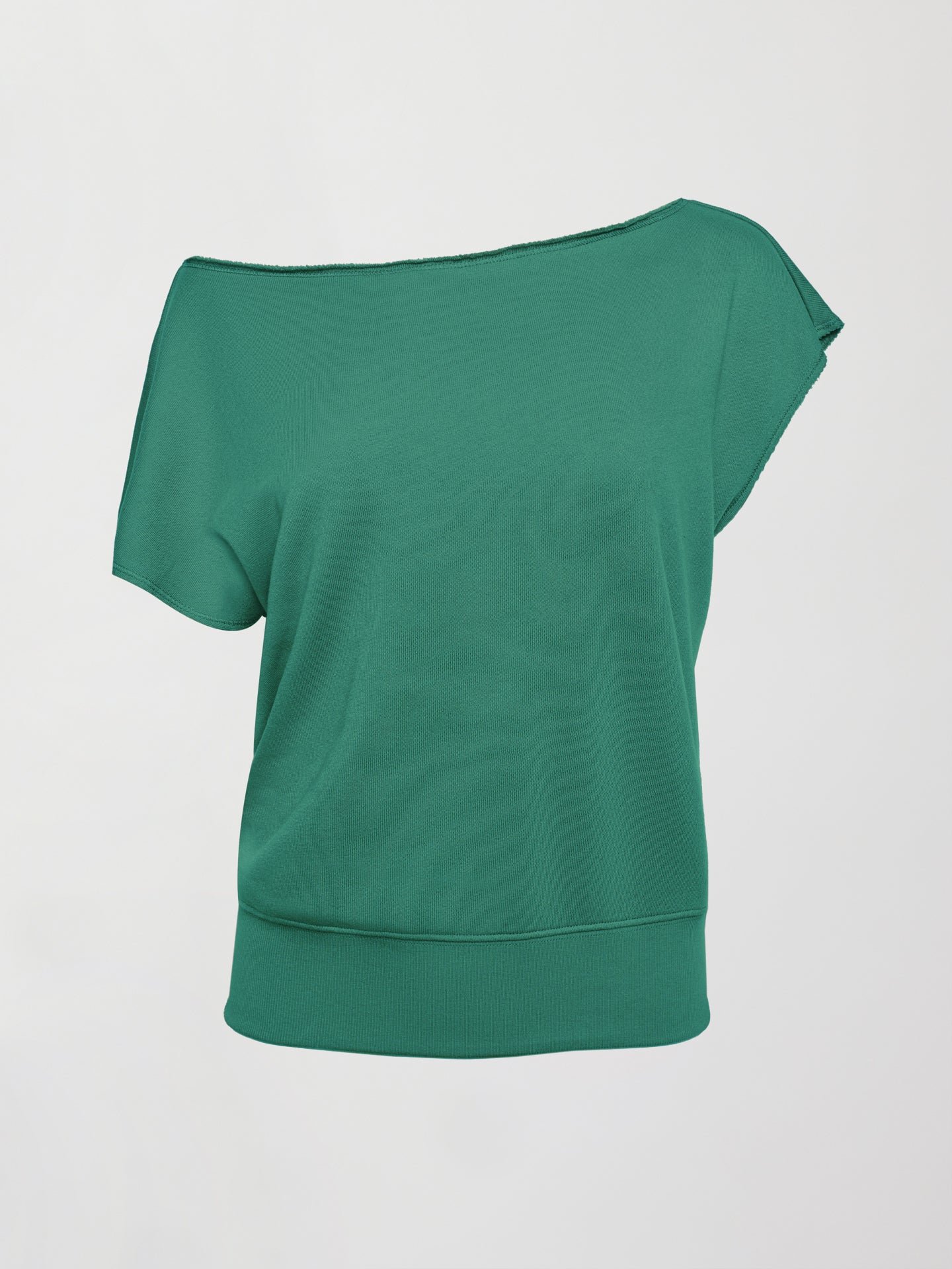Carbon38 | Short Sleeve Off Shoulder Sweatshirt in French Terry | Malachite