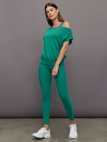 Short Sleeve Off Shoulder Sweatshirt in French Terry | Malachite