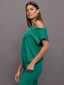 Short Sleeve Off Shoulder Sweatshirt in French Terry | Malachite