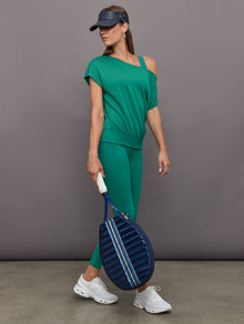 Carbon38 | Short Sleeve Off Shoulder Sweatshirt in French Terry | Malachite