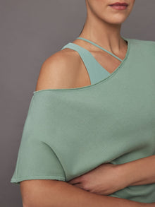 Carbon38 | Short Sleeve Off Shoulder Sweatshirt in French Terry | Granite Green
