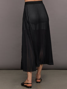 Back view of Mesh Pleated Sheer Skirt Black with elastic waistband and sheer pleats.