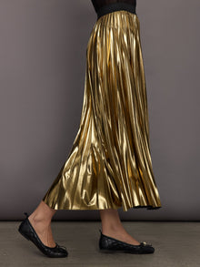 Metallic Pleated Skirt | Gold
