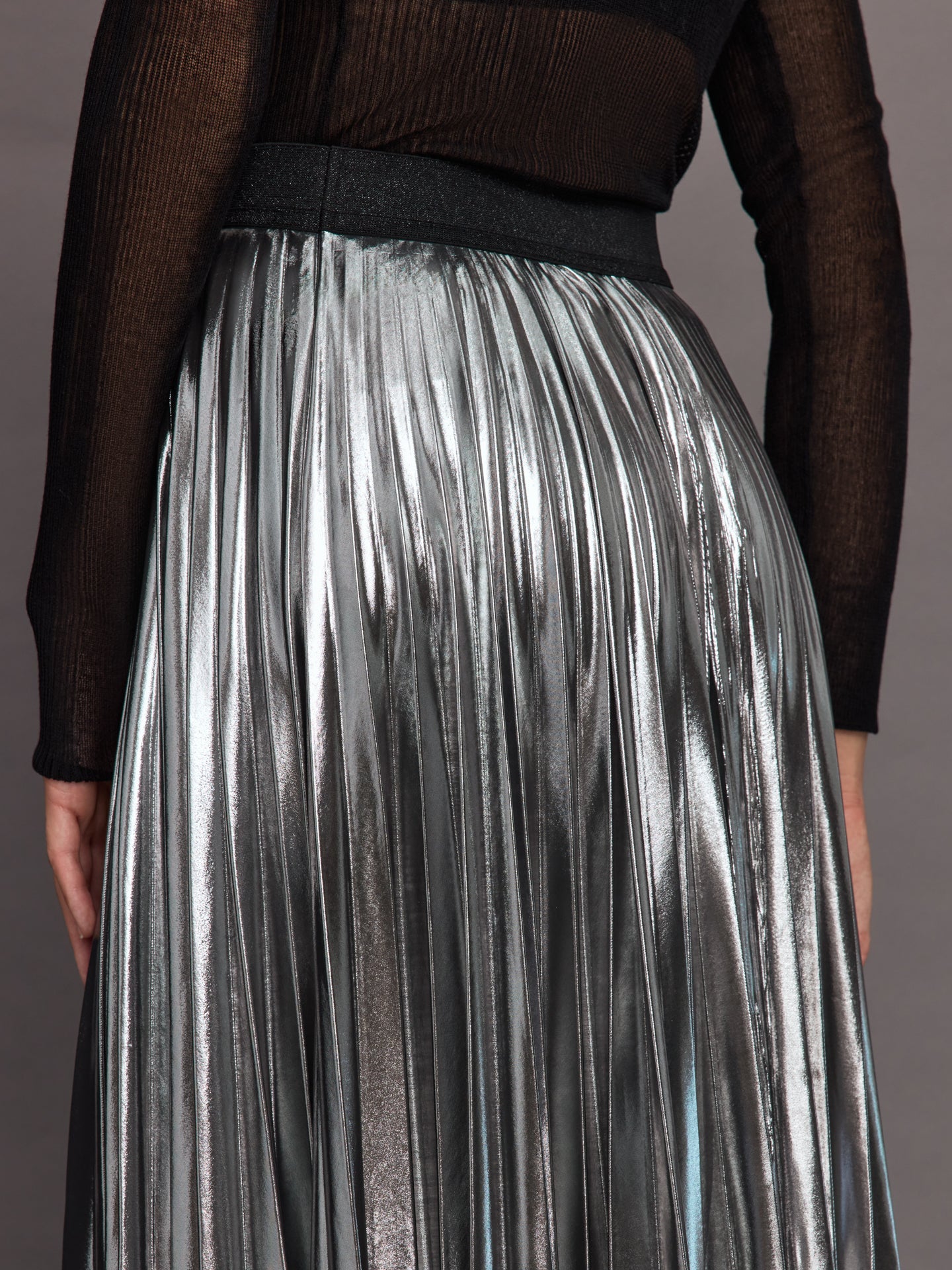 Carbon38 | Metallic Pleated Skirt | Silver