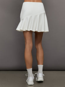 Asymmetrical Flounce Tennis Skirt in Scuba | White